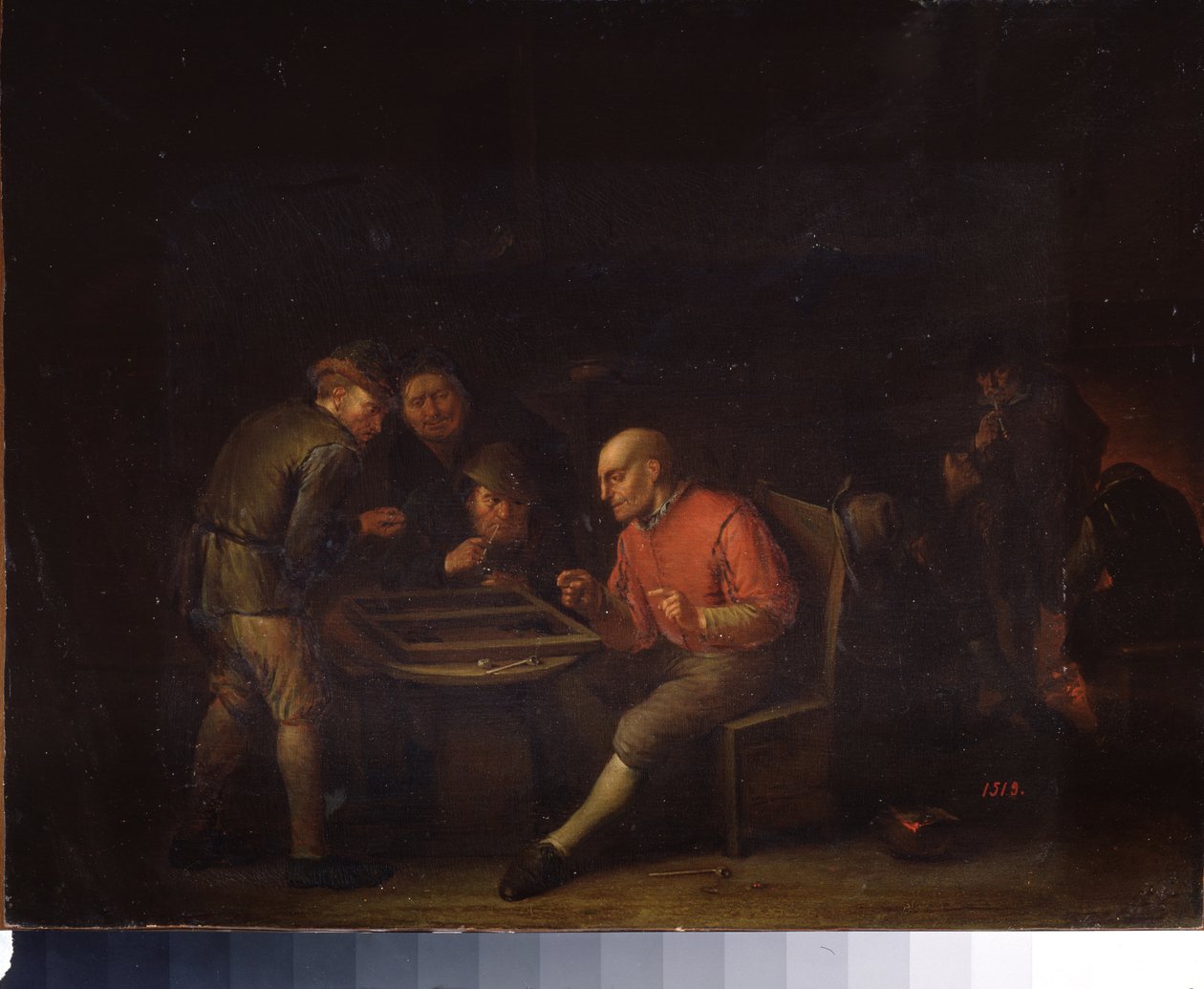 Flemingowie grają w kości. (Flemingowie w kości). Obraz Adriaena Jansza van Ostade (1610-1685). Szkoła holenderska. Olej na płótnie. Muzeum Pałac Gatchina, Sankt Petersburg. autorstwa Adriaen Jansz. van Ostade