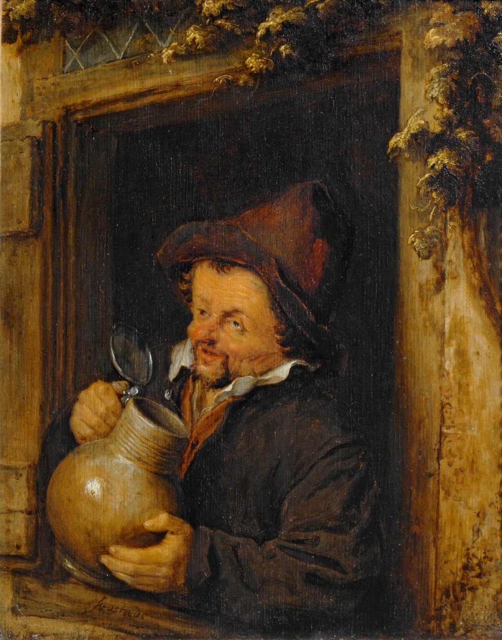 Pijący w oknie ... autorstwa Adriaen Jansz. van Ostade