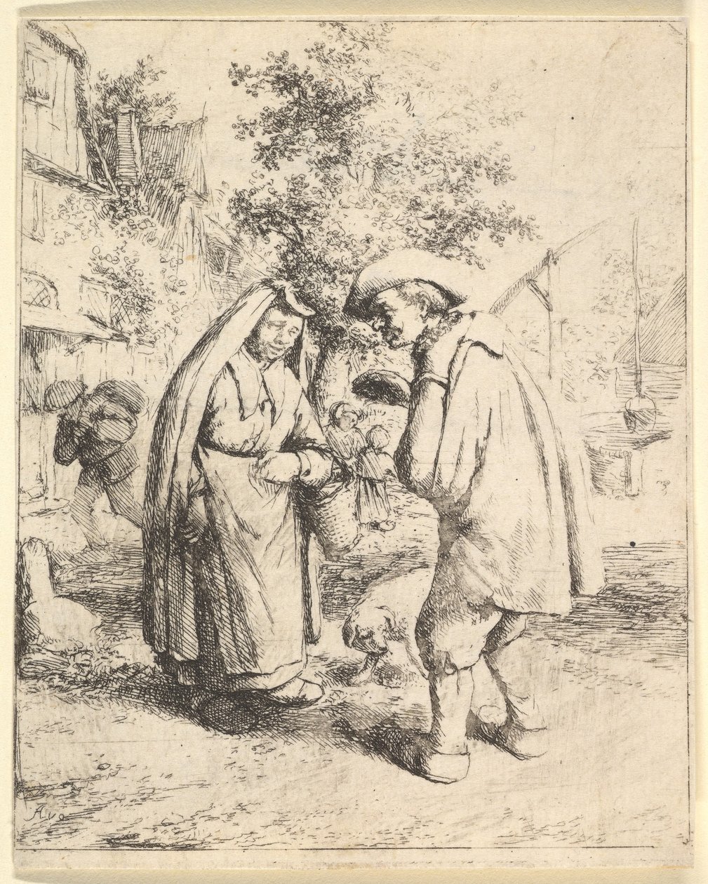 Mężczyzna rozmawiający z kobietą, 1610-85. autorstwa Adriaen Jansz. van Ostade