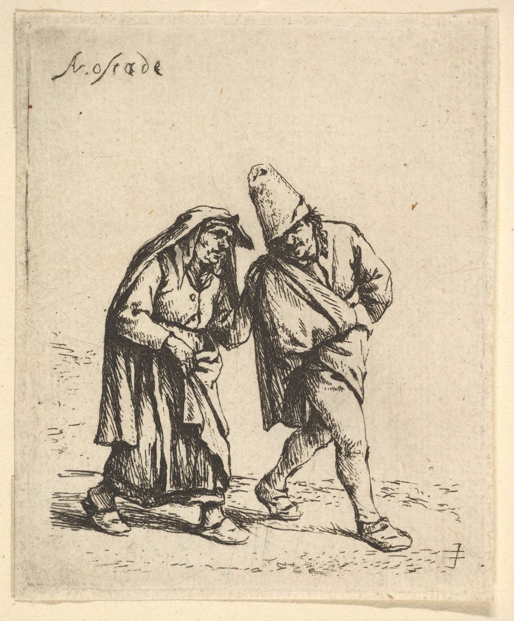 Idący mężczyzna i kobieta, 1610-85. autorstwa Adriaen Jansz. van Ostade