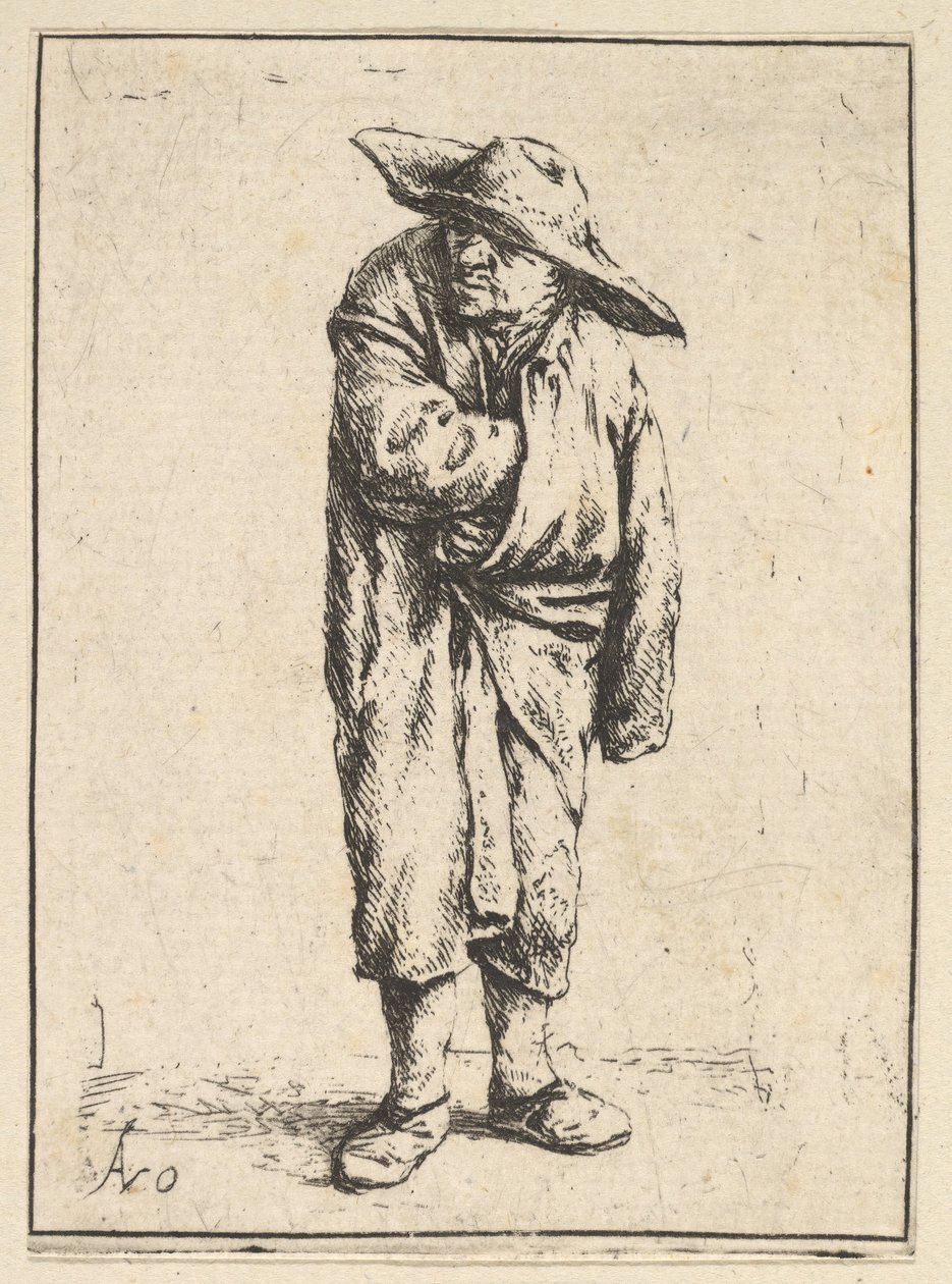 Chłop owinięty płaszczem, 1610-85. autorstwa Adriaen Jansz. van Ostade