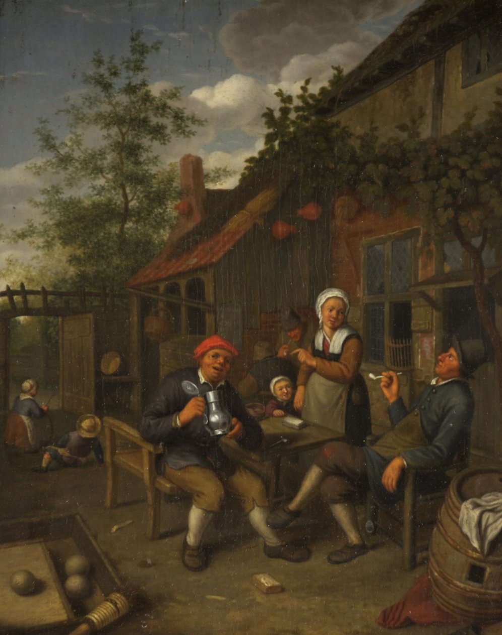 Chłopi pijący poza karczmą (olej na panelu) autorstwa Adriaen Jansz. van Ostade