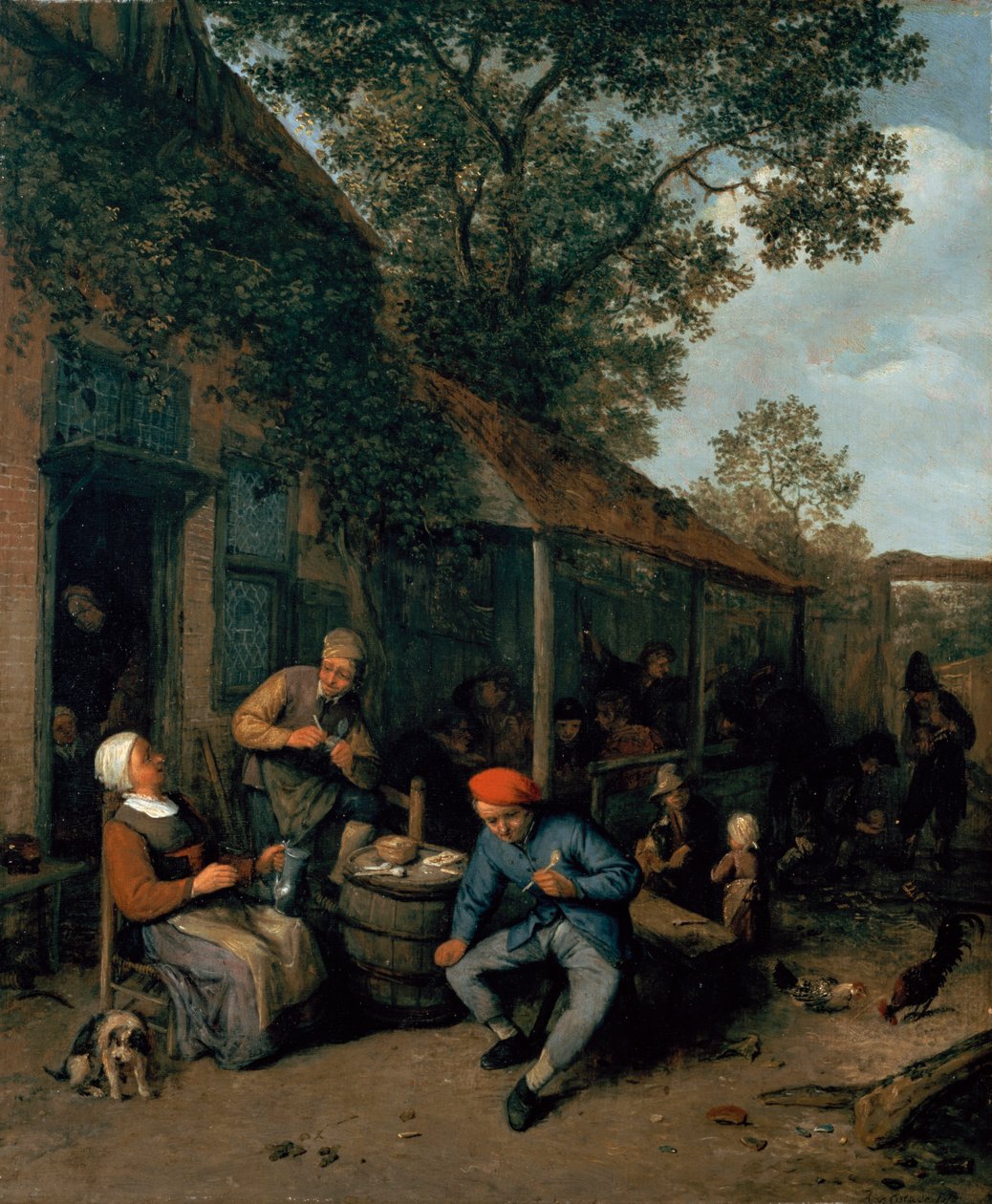 Chłopi palący i ucztujący przed tawerną, 1676 autorstwa Adriaen Jansz. van Ostade