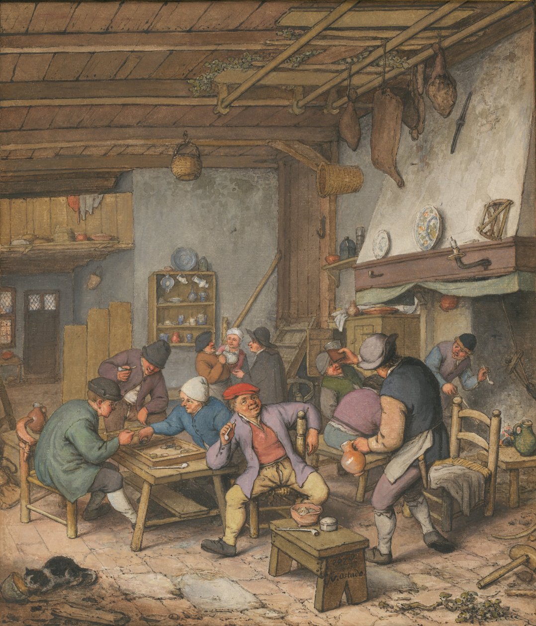 Pokój w gospodzie z chłopami pijącymi, palącymi i grającymi w backgam, 1678 autorstwa Adriaen Jansz. van Ostade