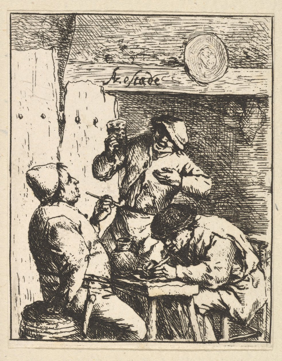 Piosenkarka stojąca między dwoma palaczami, 1610-85. autorstwa Adriaen Jansz. van Ostade