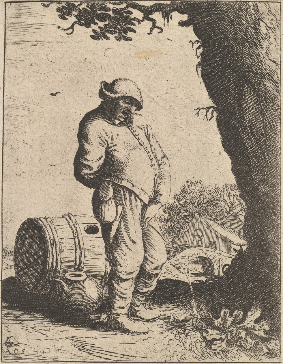 Sikający człowiek, 1610-85. autorstwa Adriaen Jansz. van Ostade