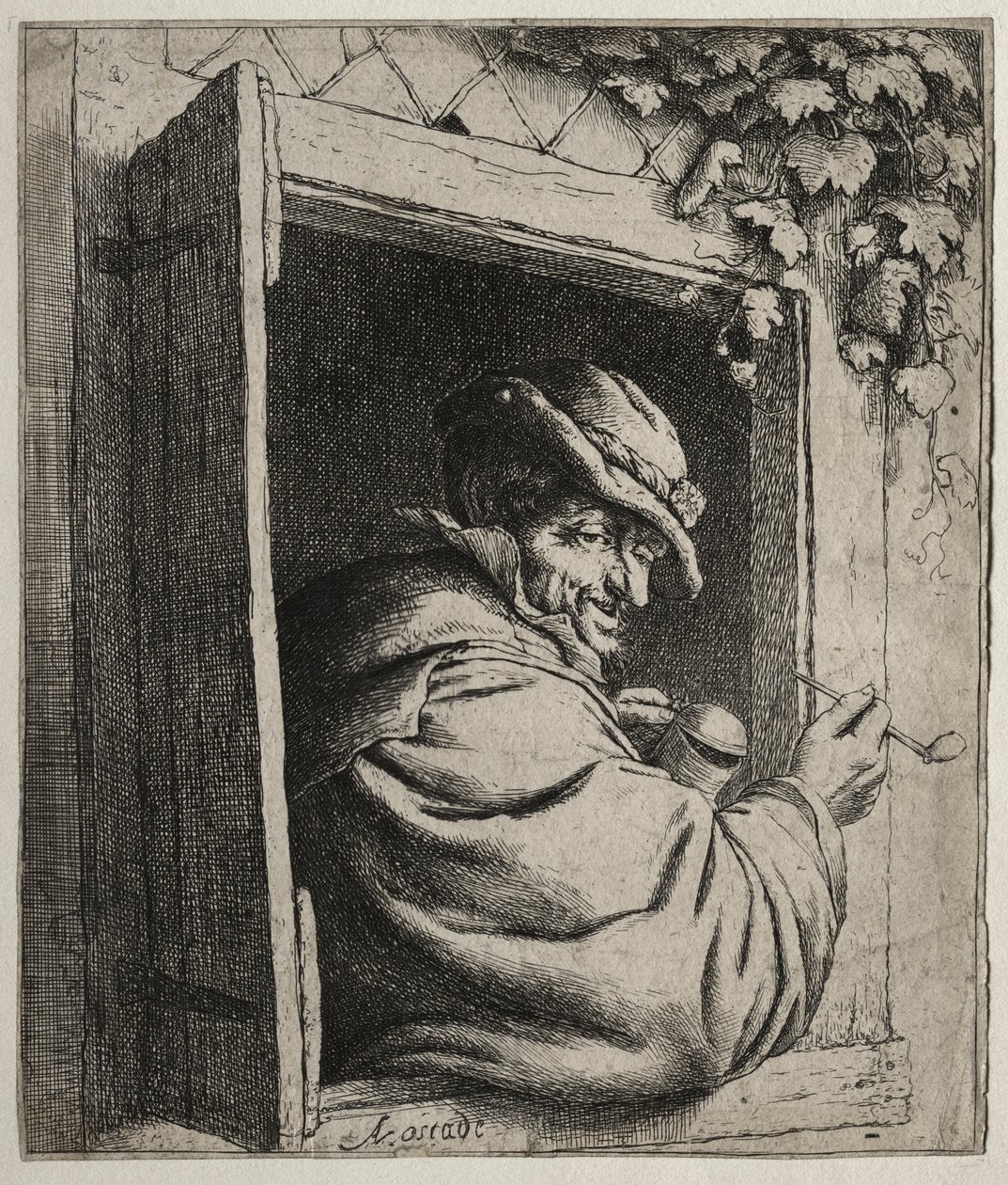 Palacz przy oknie. autorstwa Adriaen Jansz. van Ostade