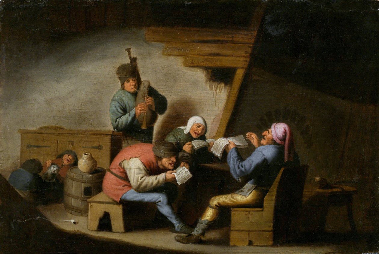 Śpiewacy z wioski - śpiewacy z wioski - Obraz Adriaena Jansza van Ostade (1610-1685) - Olej na drewnie - 21,8x32,2 - Galeria Narodowa, Praga autorstwa Adriaen Jansz. van Ostade