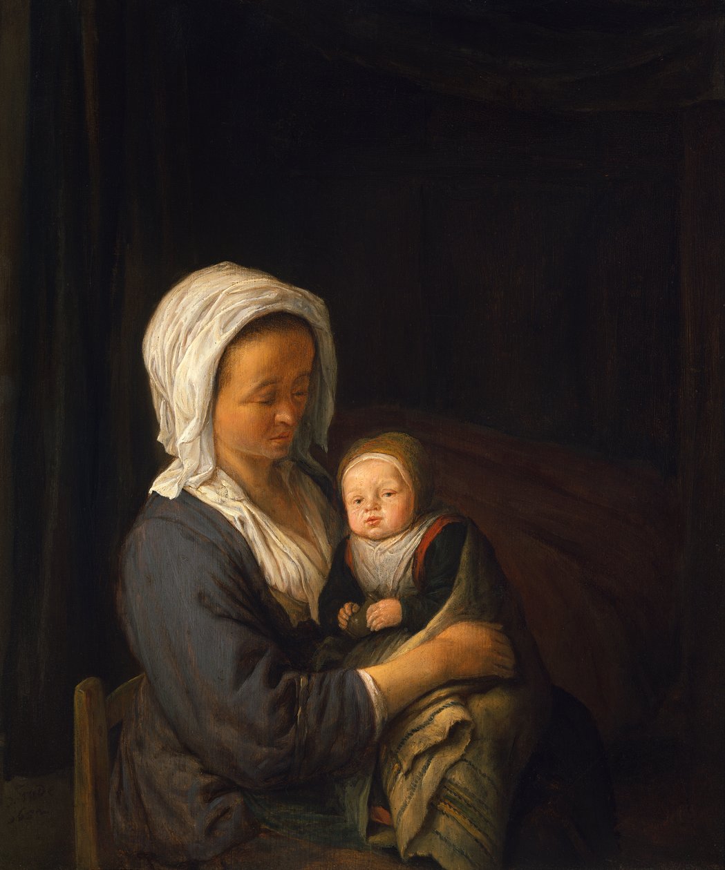 Kobieta trzymająca dziecko na kolanach autorstwa Adriaen Jansz. van Ostade