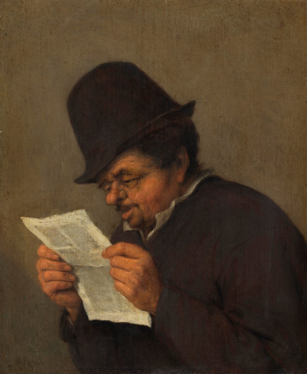 Stary chłop czytający gazetę, ok. 1647 (olej na dębie) autorstwa Adriaen Jansz. van school of Ostade