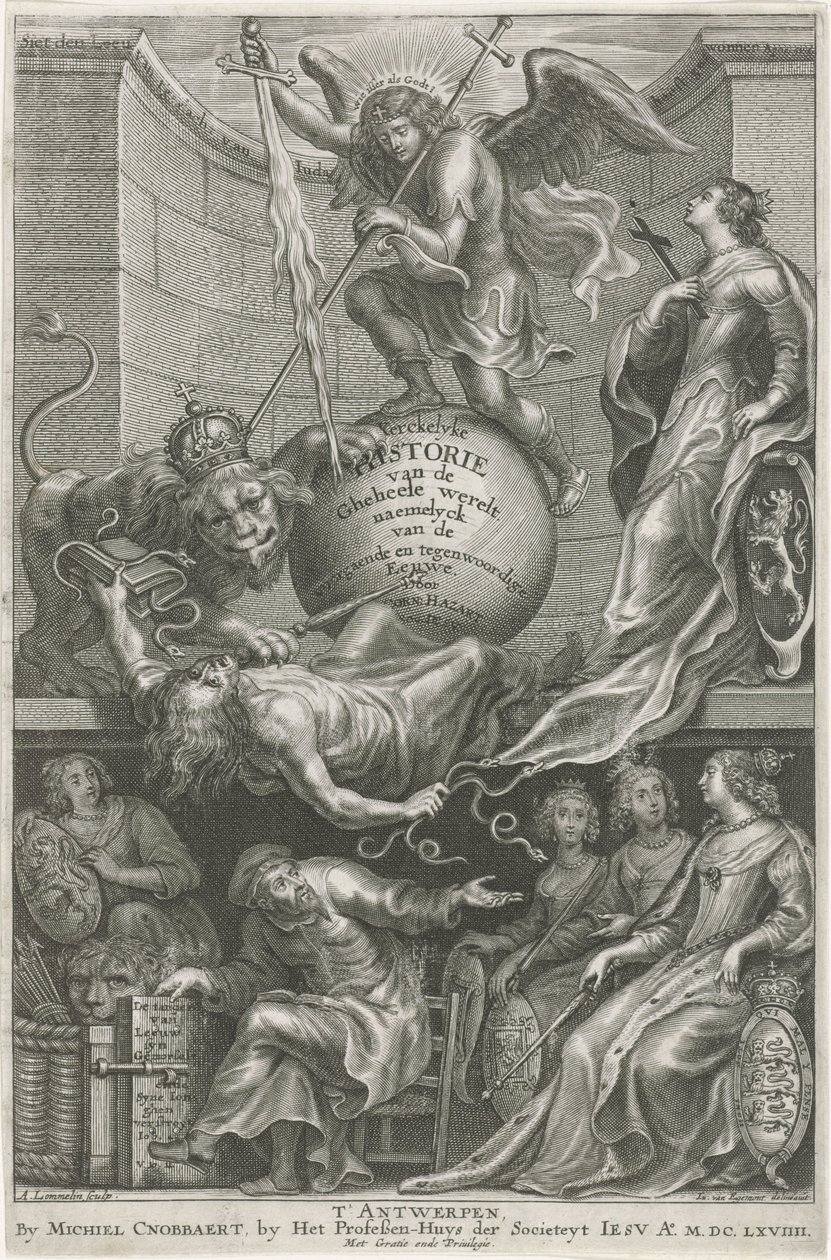 Alegoryczna strona tytułowa z powaloną zawiścią Strona tytułowa dla: C. Hazart, Kerckelycke historie, 1669 autorstwa Adriaen Lommelin