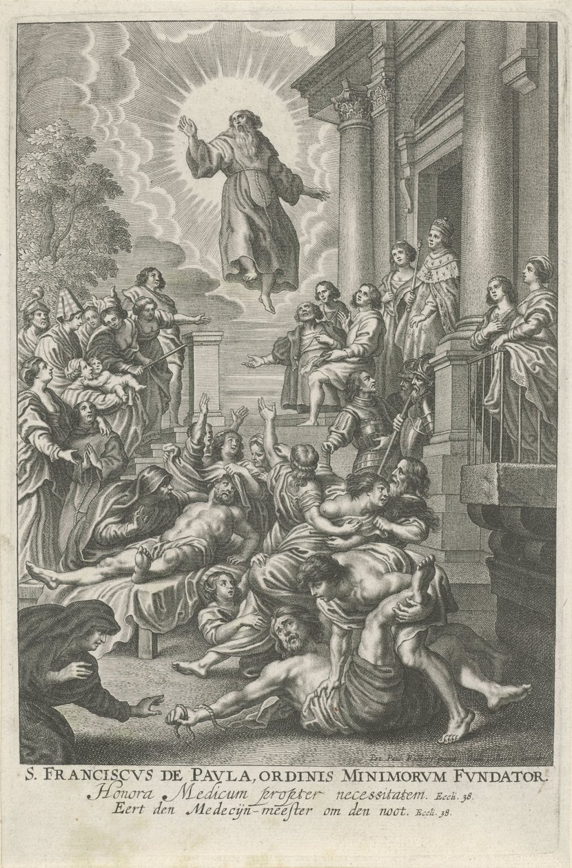 H. Franciscus van Paola geneest de zieken Św. Franciszek de Paula, Założyciel Zakonu Mniejszych (tytuł na obiekcie) autorstwa Adriaen Lommelin
