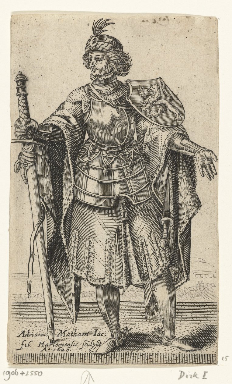 Portret Dirka I, hrabiego Holandii - Hrabiowie i hrabiny Holandii (tytuł serii) autorstwa Adriaen Matham