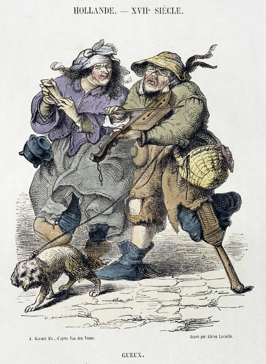 Gueux grający muzykę uliczną, Holandia, XVII wiek. autorstwa Adriaen Pietersz van de (after) Venne