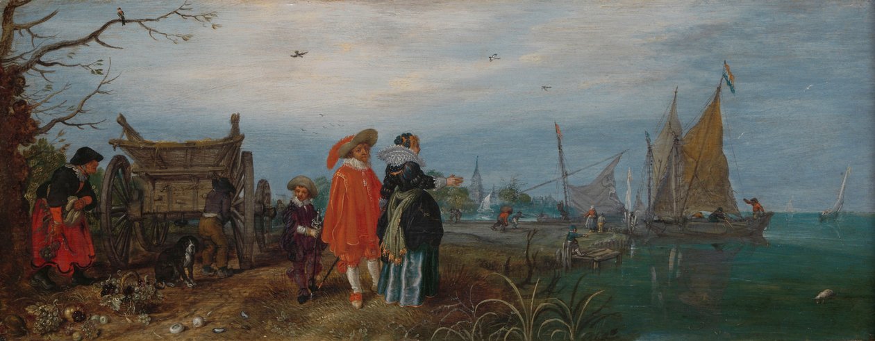 Jesień (Rozmowa), 1625 (olej na panelu, wys. 14,6 cm × szer. 37,2 .) autorstwa Adriaen Pietersz van de Venne