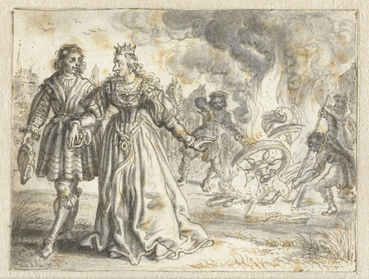 Za nią spalony trener ślubu panny młodej autorstwa Adriaen Pietersz van de Venne