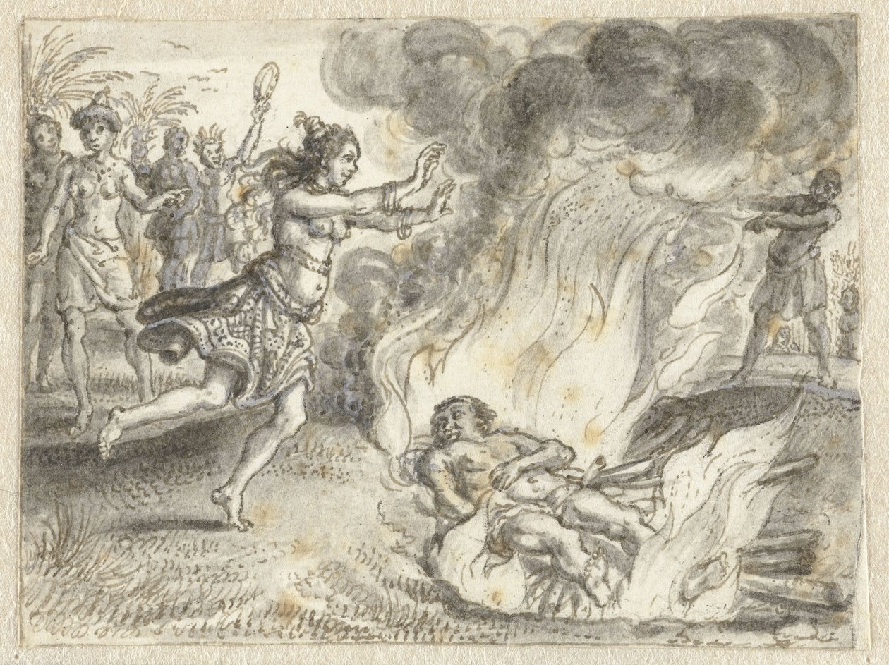 Kremacja praktykowana przez ludzi w dalekiej krainie autorstwa Adriaen Pietersz van de Venne