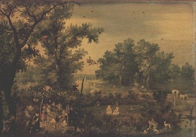 Eleganckie kobiety tworzące muzykę w altanie autorstwa Adriaen Pietersz. van de Venne
