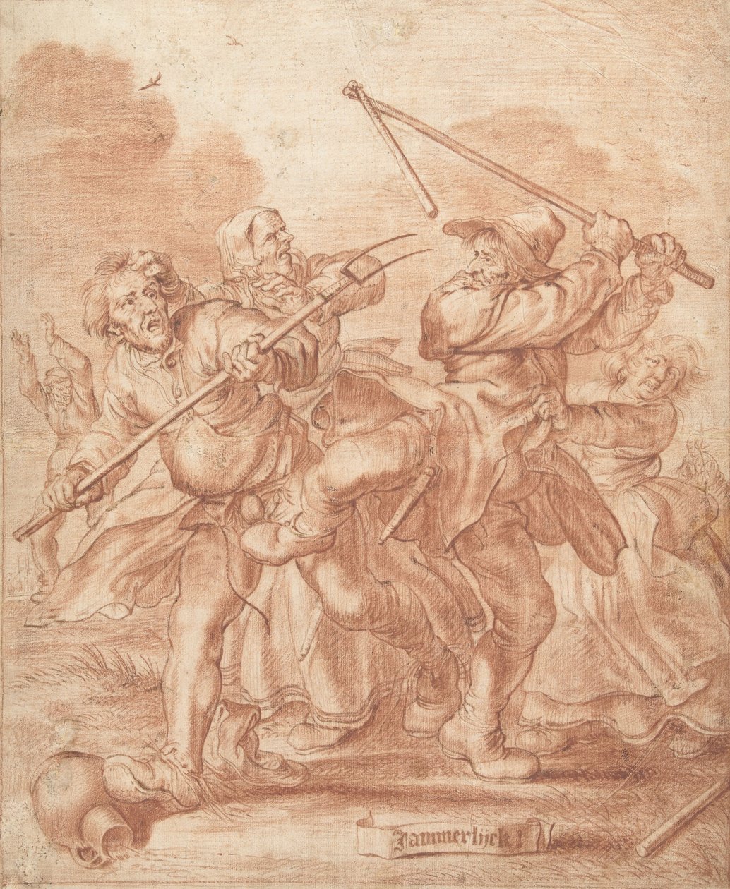 Walka chłopów, 1600-62 (kreda na papierze) autorstwa Adriaen Pietersz van de Venne