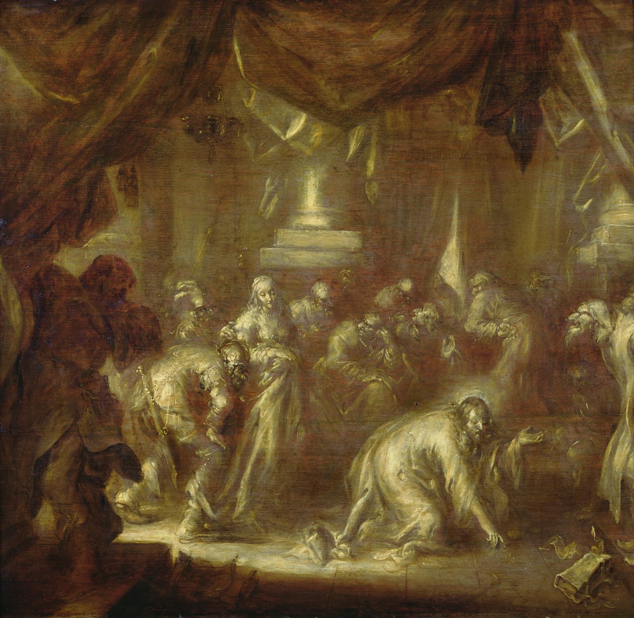Jezus i cudzołożnica (grisaille na drewnie) autorstwa Adriaen Pietersz van de Venne