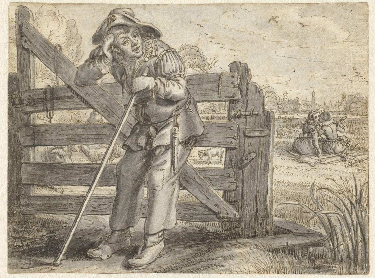 Szalona miłość Grubego Leenderta i Lijsje Teunis z Jonckerem Maerten autorstwa Adriaen Pietersz van de Venne