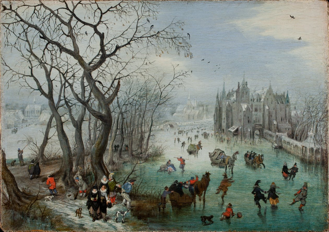 Pejzaż zimowy z łyżwiarzami w pobliżu zamku, 1615 autorstwa Adriaen Pietersz van de Venne