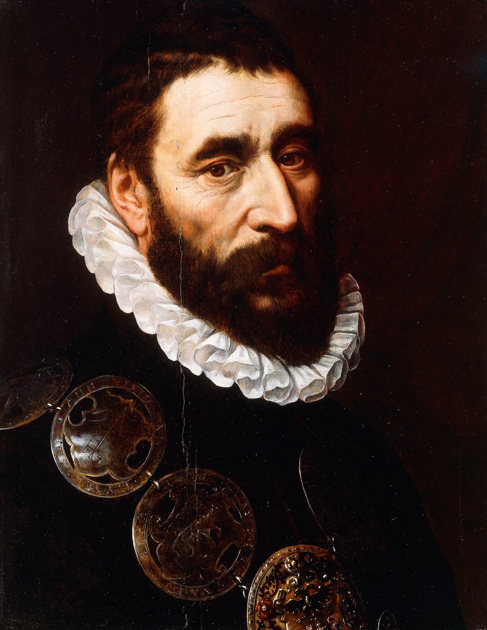 Portret brodatego mężczyzny, do biustu, w ryngrafach, autorstwa Adriaen Thomasz Key