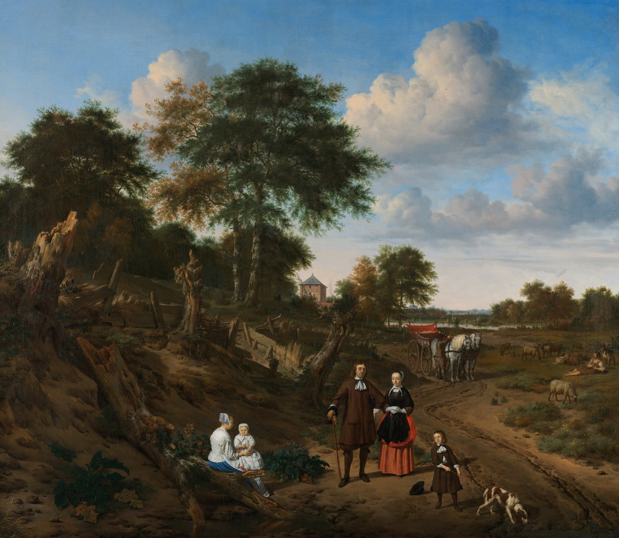 Portret pary z dwójką dzieci i pielęgniarką w krajobrazie, 1667 autorstwa Adriaen Velde van de