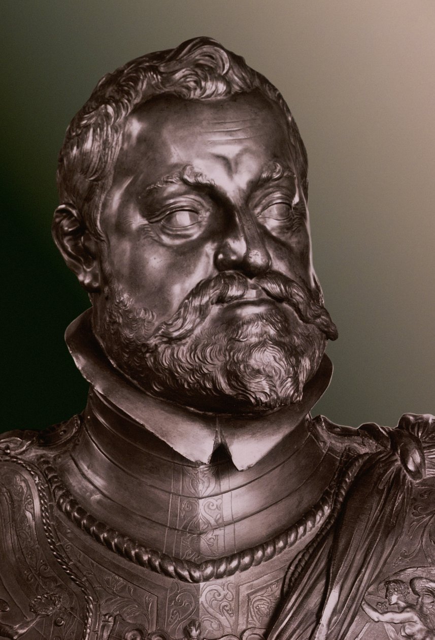 Rudolf II cesarz rzymski (1552-1612) fragment popiersia portretowego w połowie długości autorstwa Adriaen de Vries