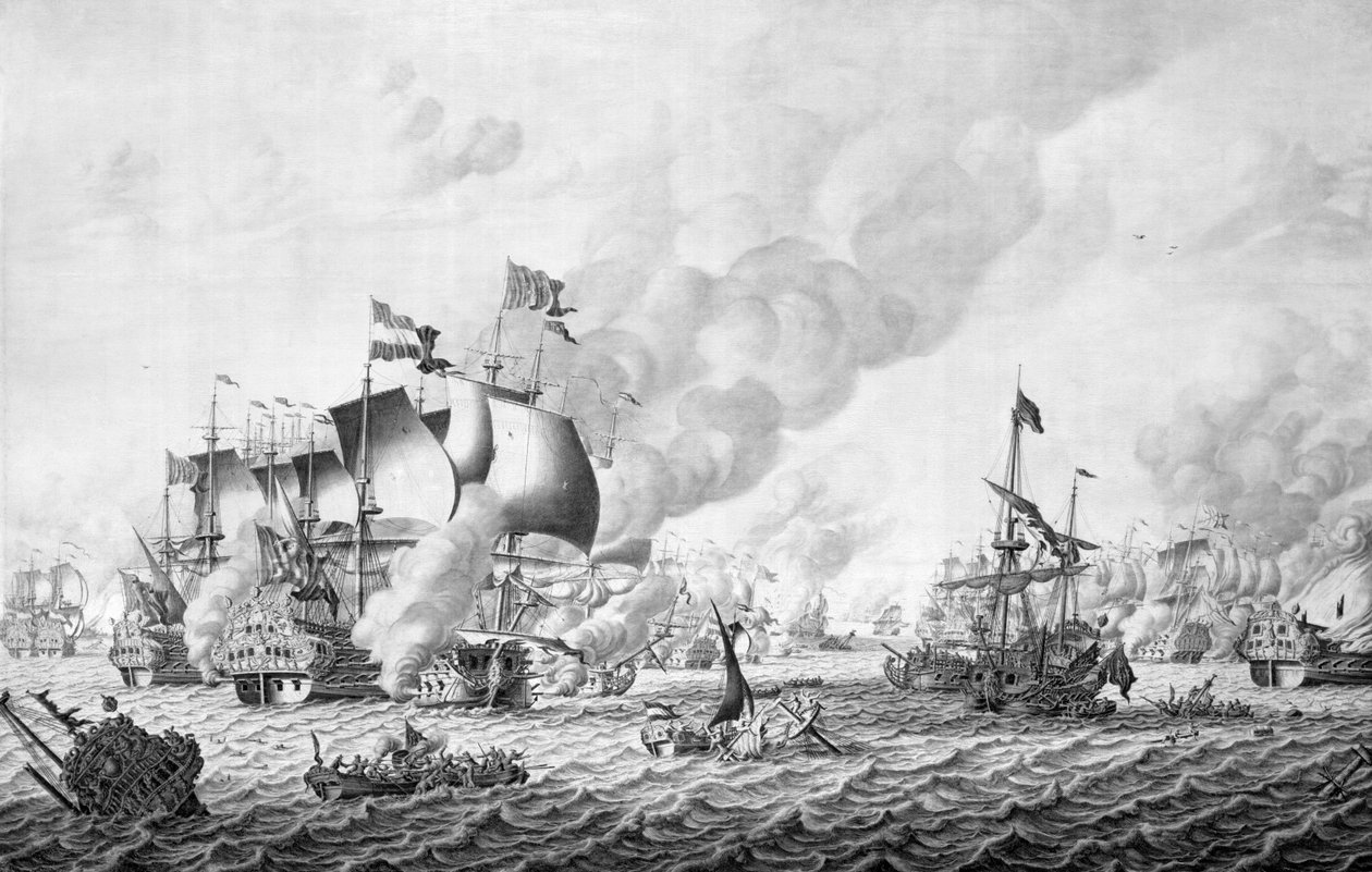 Bitwa pod La Hogue (Barfleur), 19-24 maja 1692 (grisaille na panelu) autorstwa Adriaen van Salm