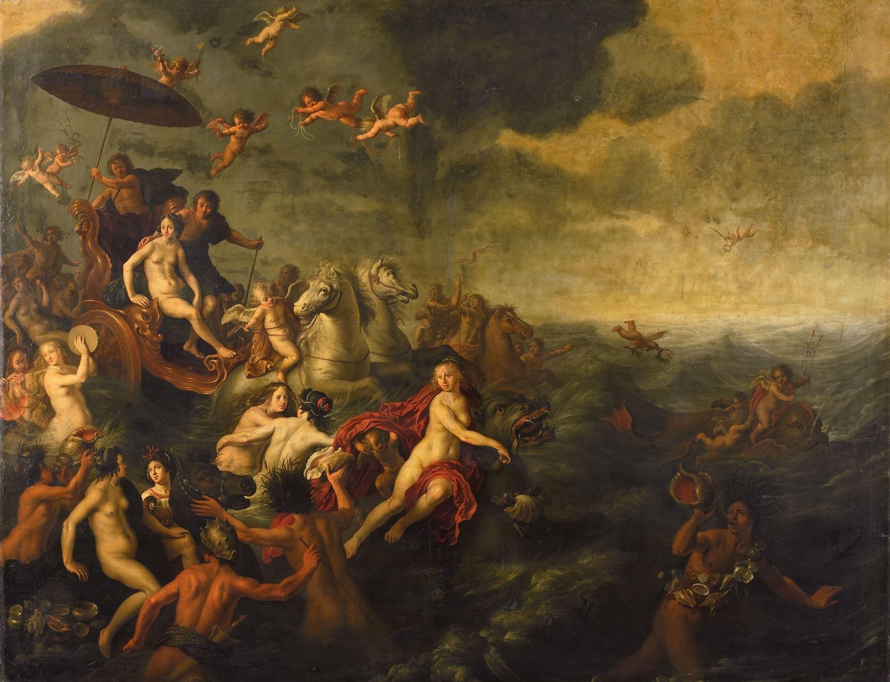 Galatea i Acis (Owidiusz, Metamorfozy, księga XIII) autorstwa Adriaen van Nieulandt (I)