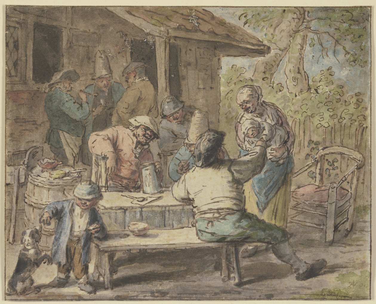 Chłopi z dziećmi przed domem autorstwa Adriaen van Ostade