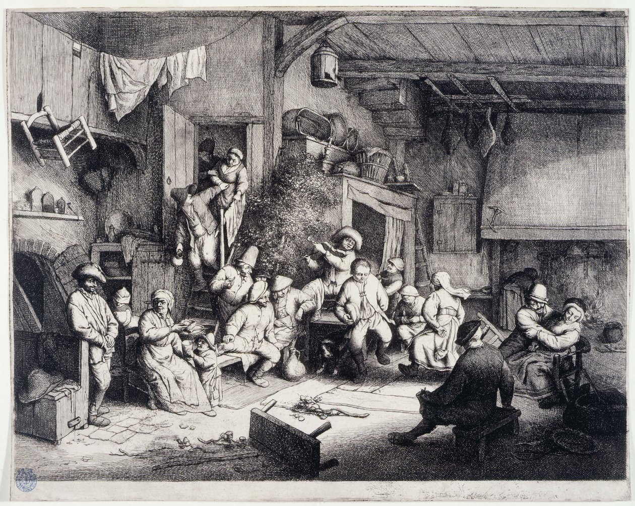 Der Tanz im Kabarett (Bartsch 49) autorstwa Adriaen van Ostade