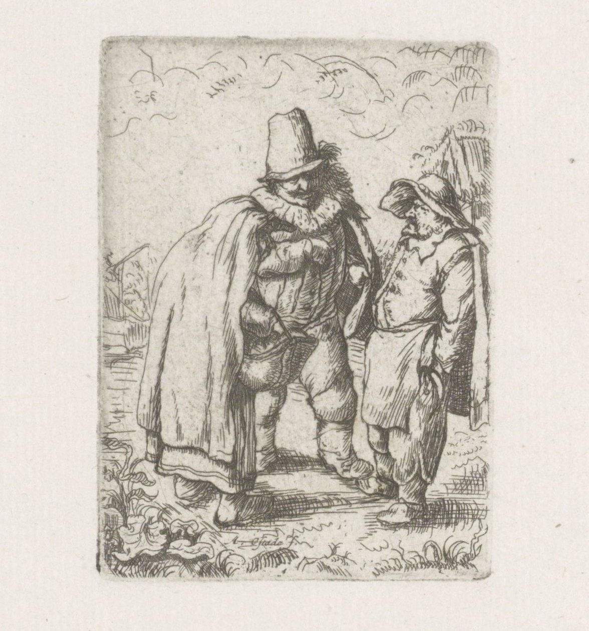 Mężczyzna z plisowaną obrożą z chłopską parą autorstwa Adriaen van Ostade