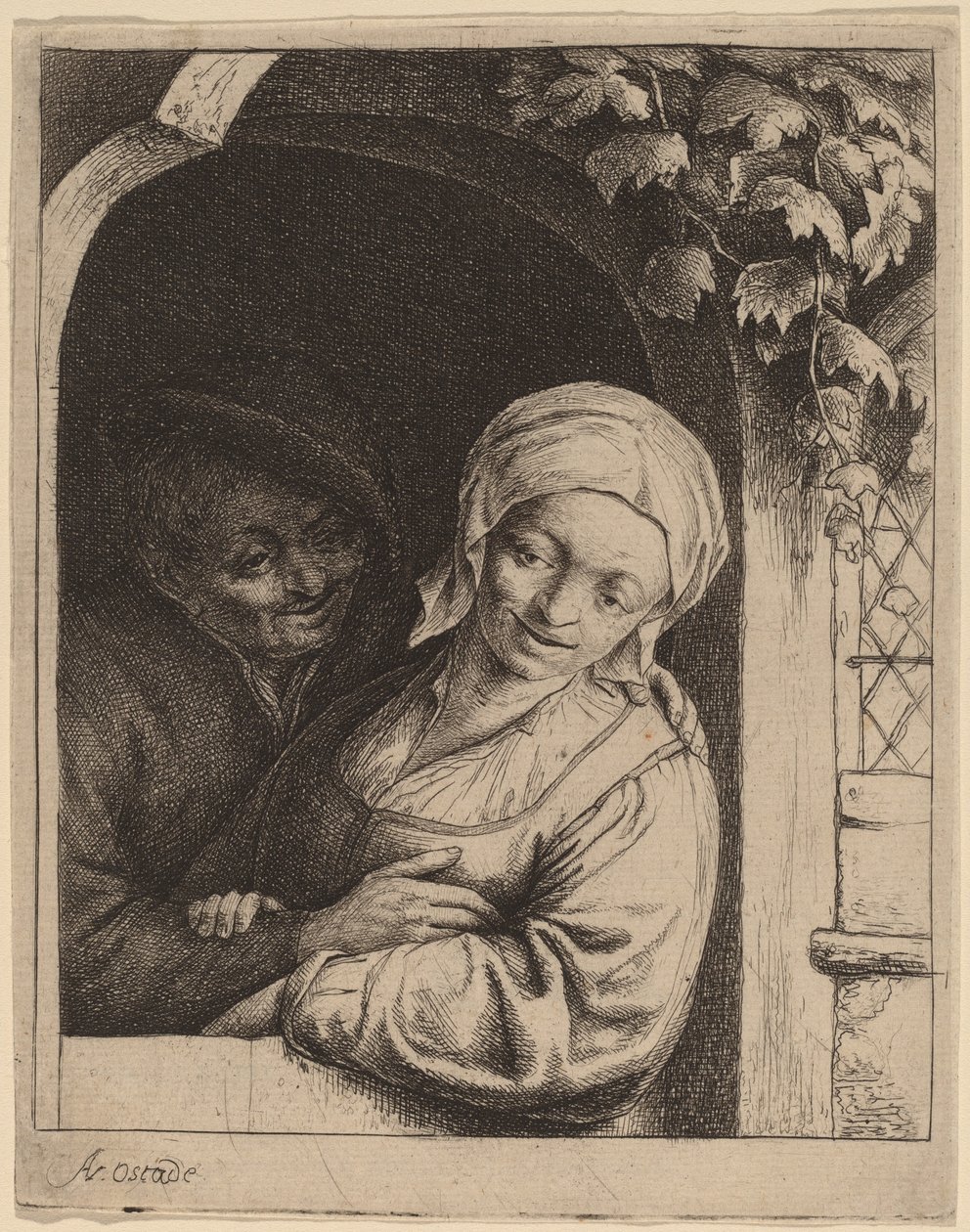 Chłopska para w drzwiach (wioski romans) autorstwa Adriaen van Ostade