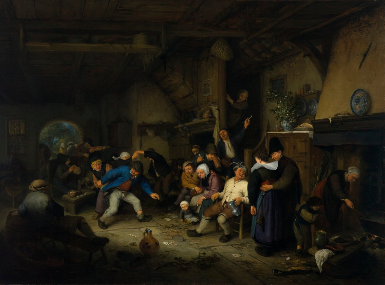 Chłopi tańczą w tawernie autorstwa Adriaen van Ostade