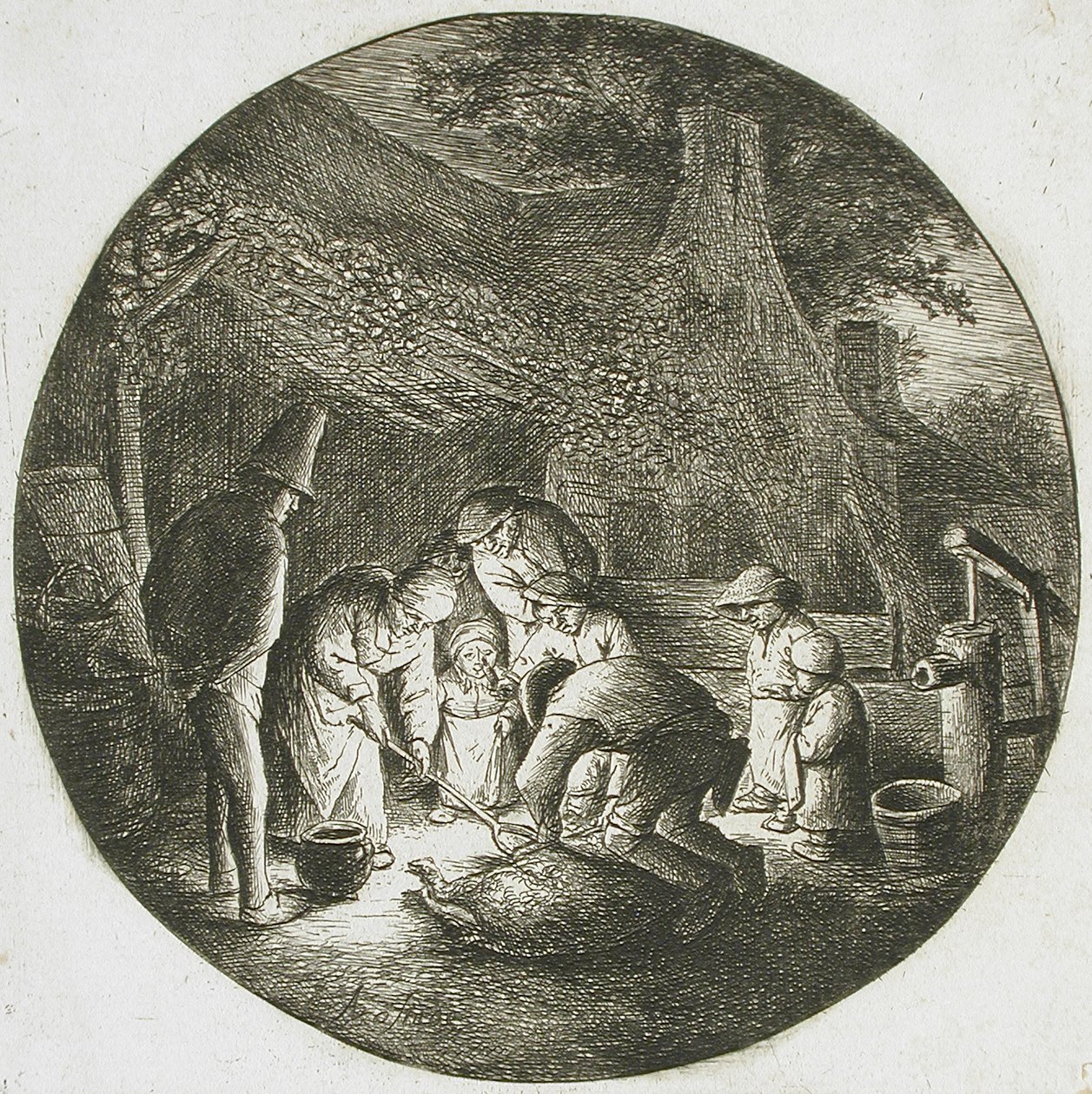 Chłopi zabijający świnię autorstwa Adriaen van Ostade