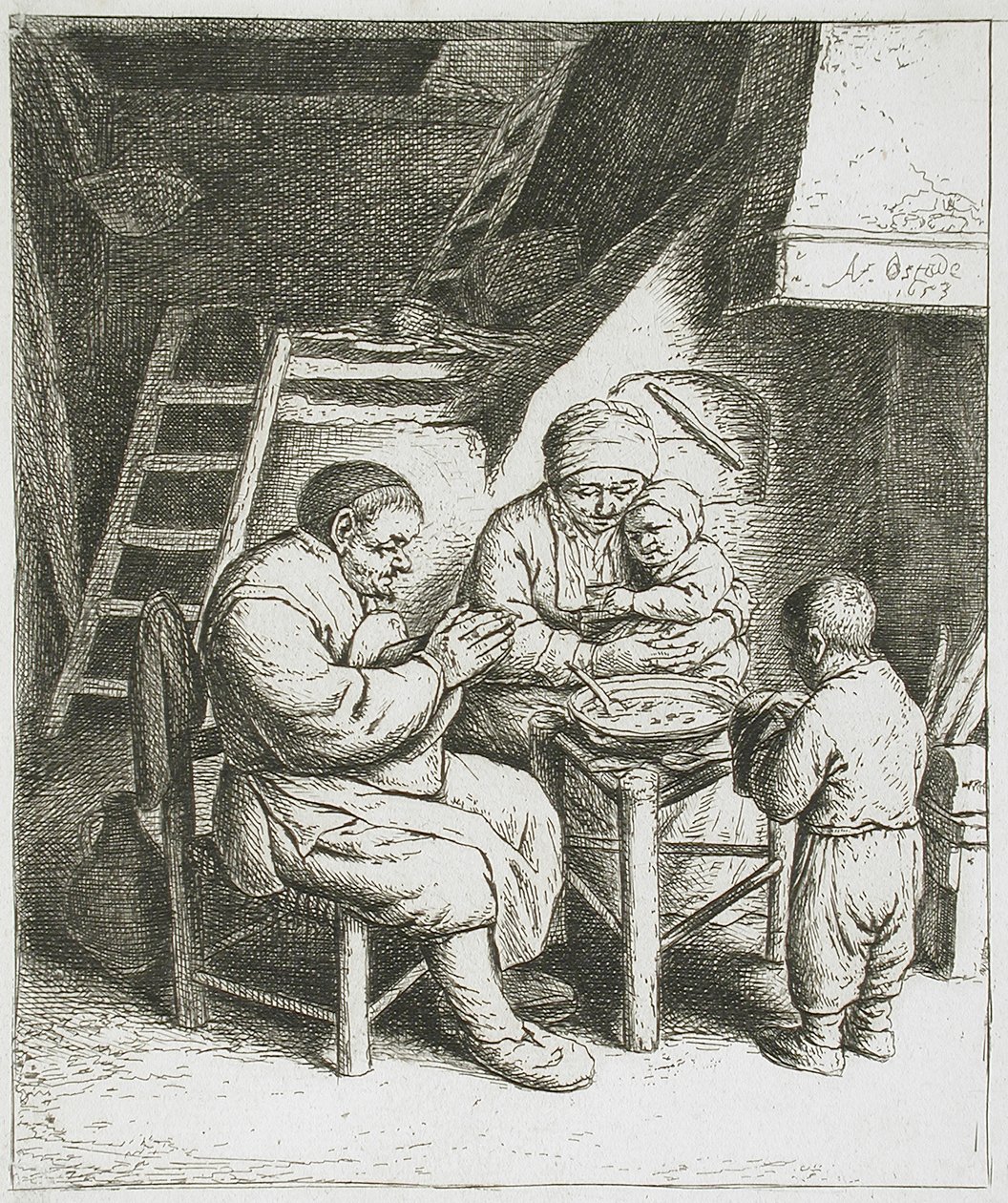 Modlitwa przed posiłkiem autorstwa Adriaen van Ostade