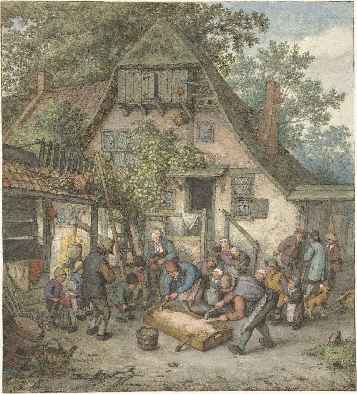 Parzenie wieprza Skrobanie świni autorstwa Adriaen van Ostade