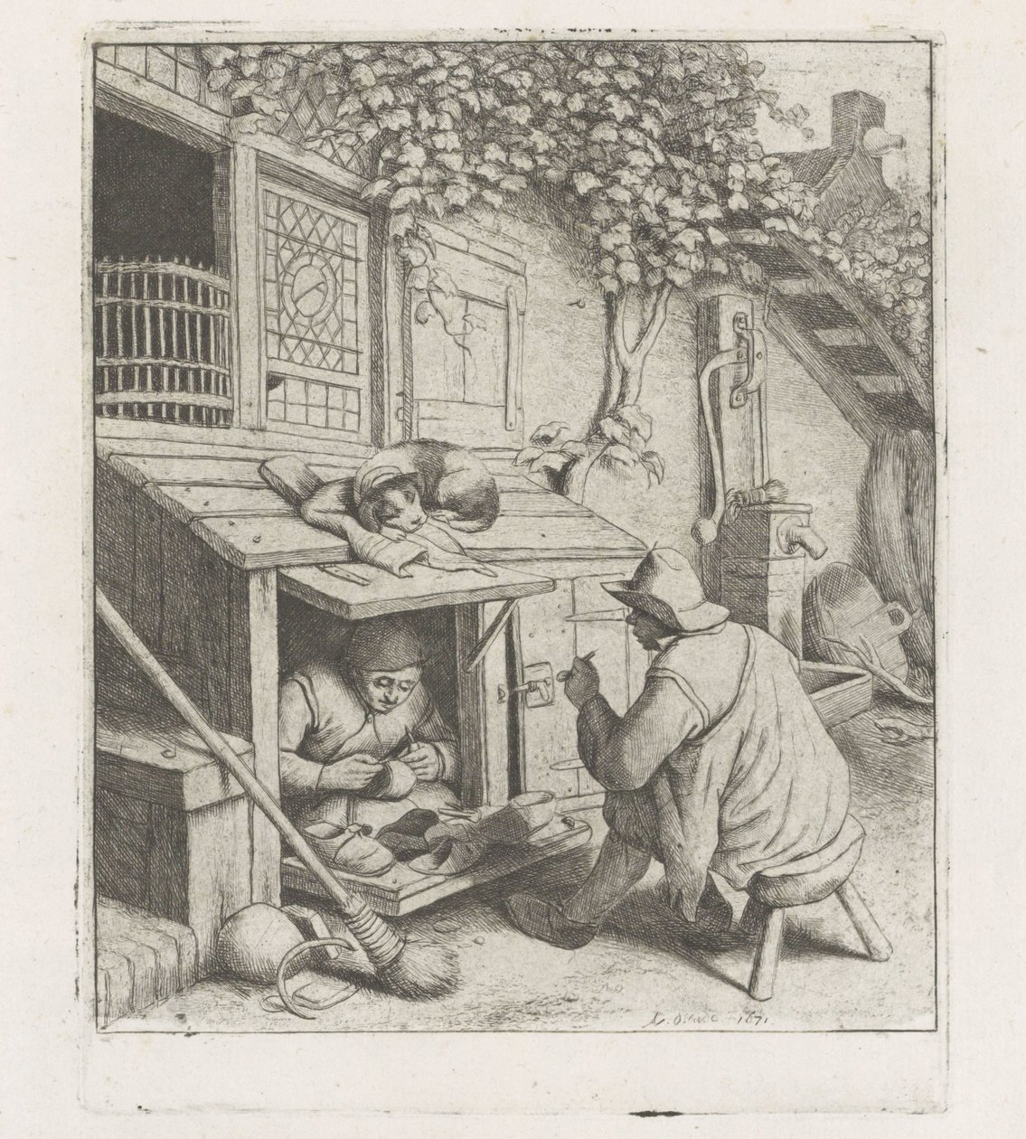 Szewc w warsztacie przed swoim domem autorstwa Adriaen van Ostade