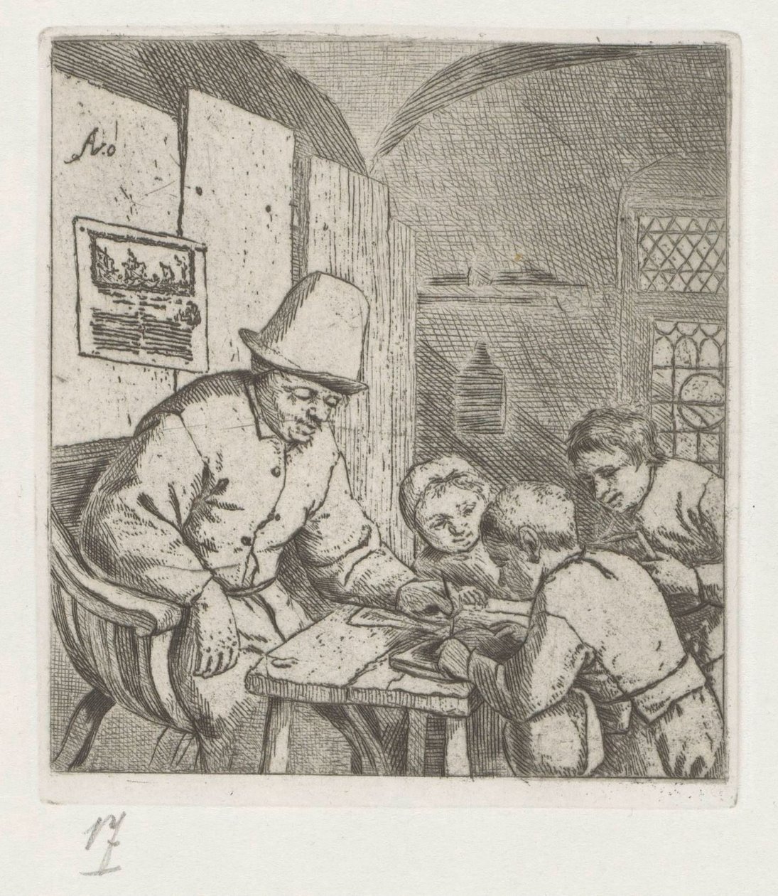 Nauczyciel z trzema uczniami przy stole autorstwa Adriaen van Ostade