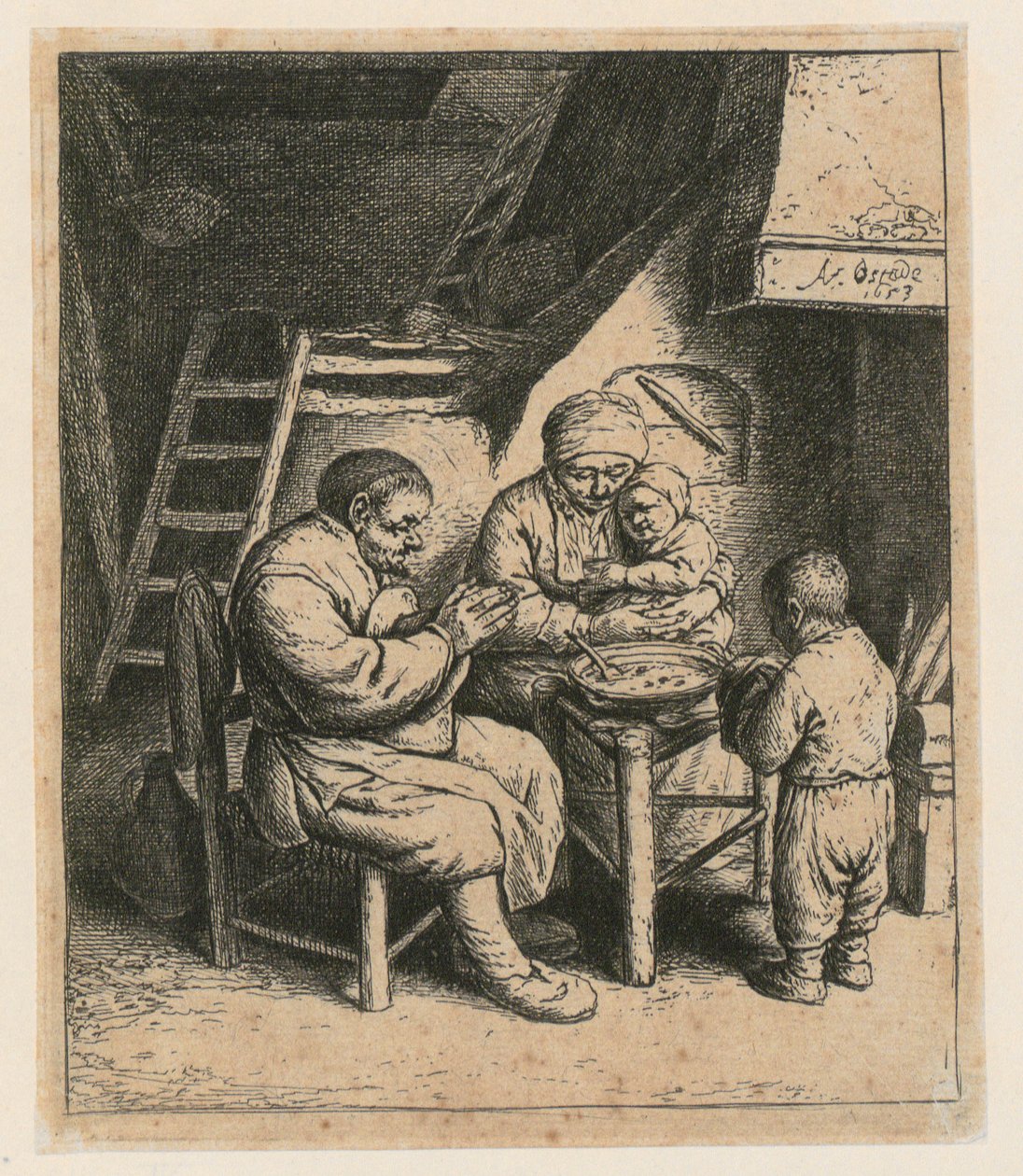 Modlitwa przed posiłkiem autorstwa Adriaen van Ostade
