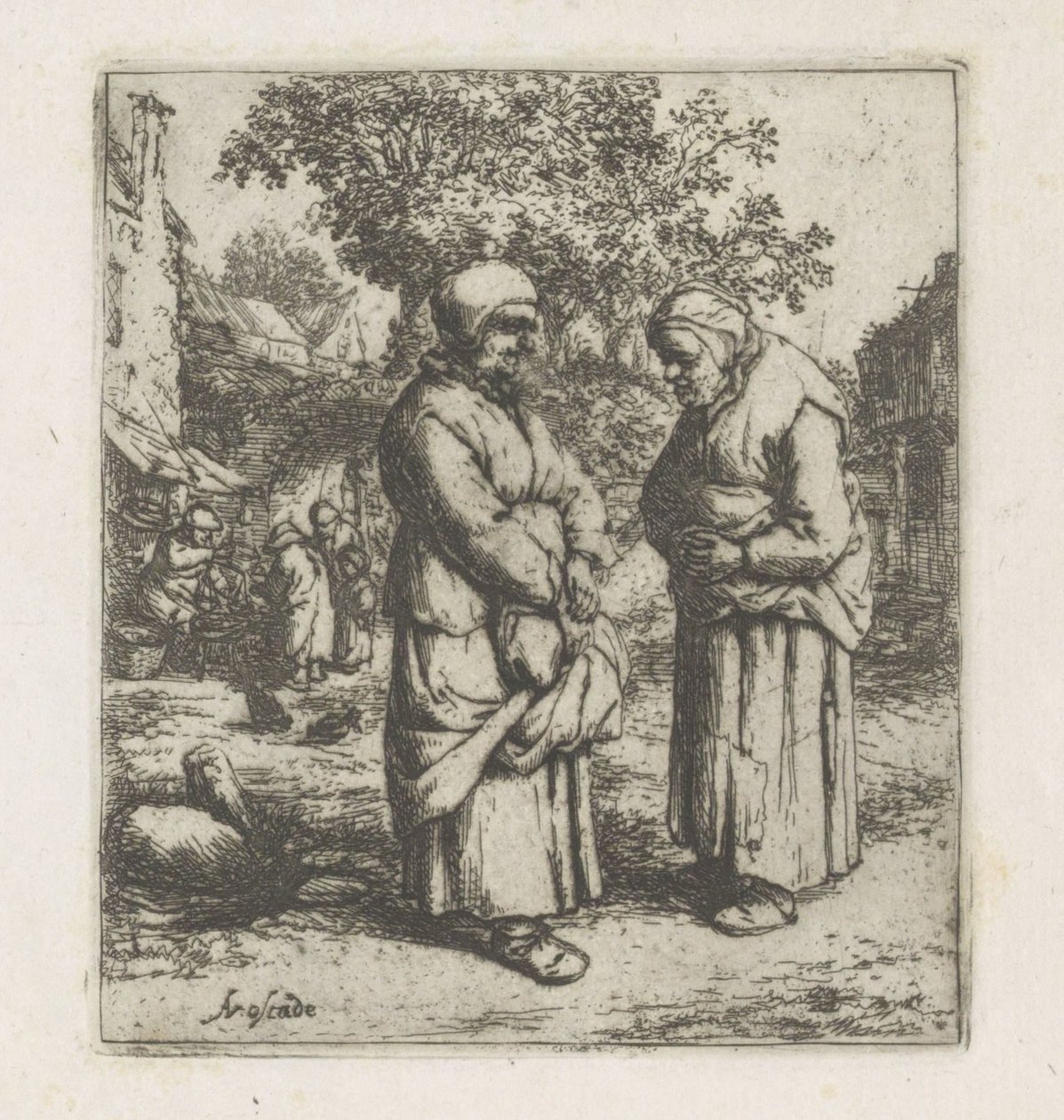 Dwie stare kobiety w rozmowie Dwóch plotkarzy autorstwa Adriaen van Ostade