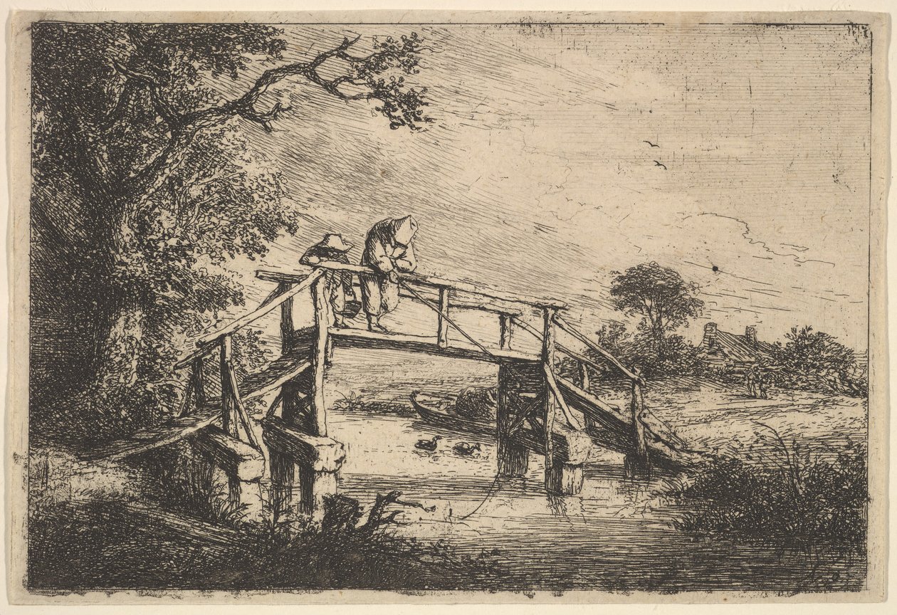 Dwóch wędkarzy na moście, 1647. autorstwa Adriaen van Ostade