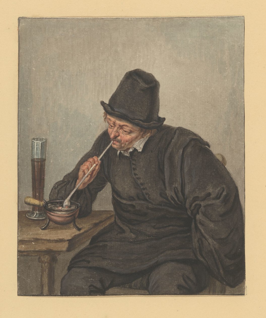 Siedzący mężczyzna zapala fajkę autorstwa Adriaen van Ostade