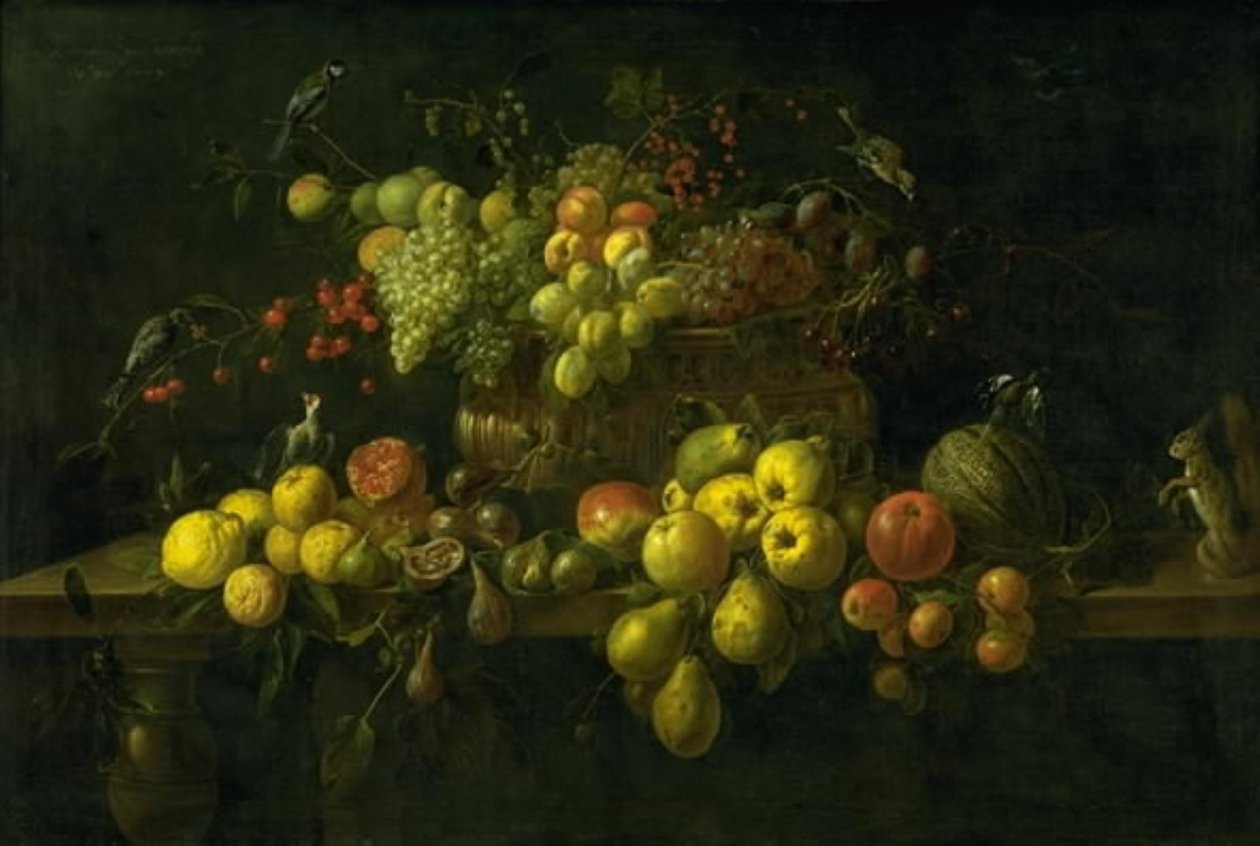 Martwa natura z owocami na stole autorstwa Adriaen van Utrecht