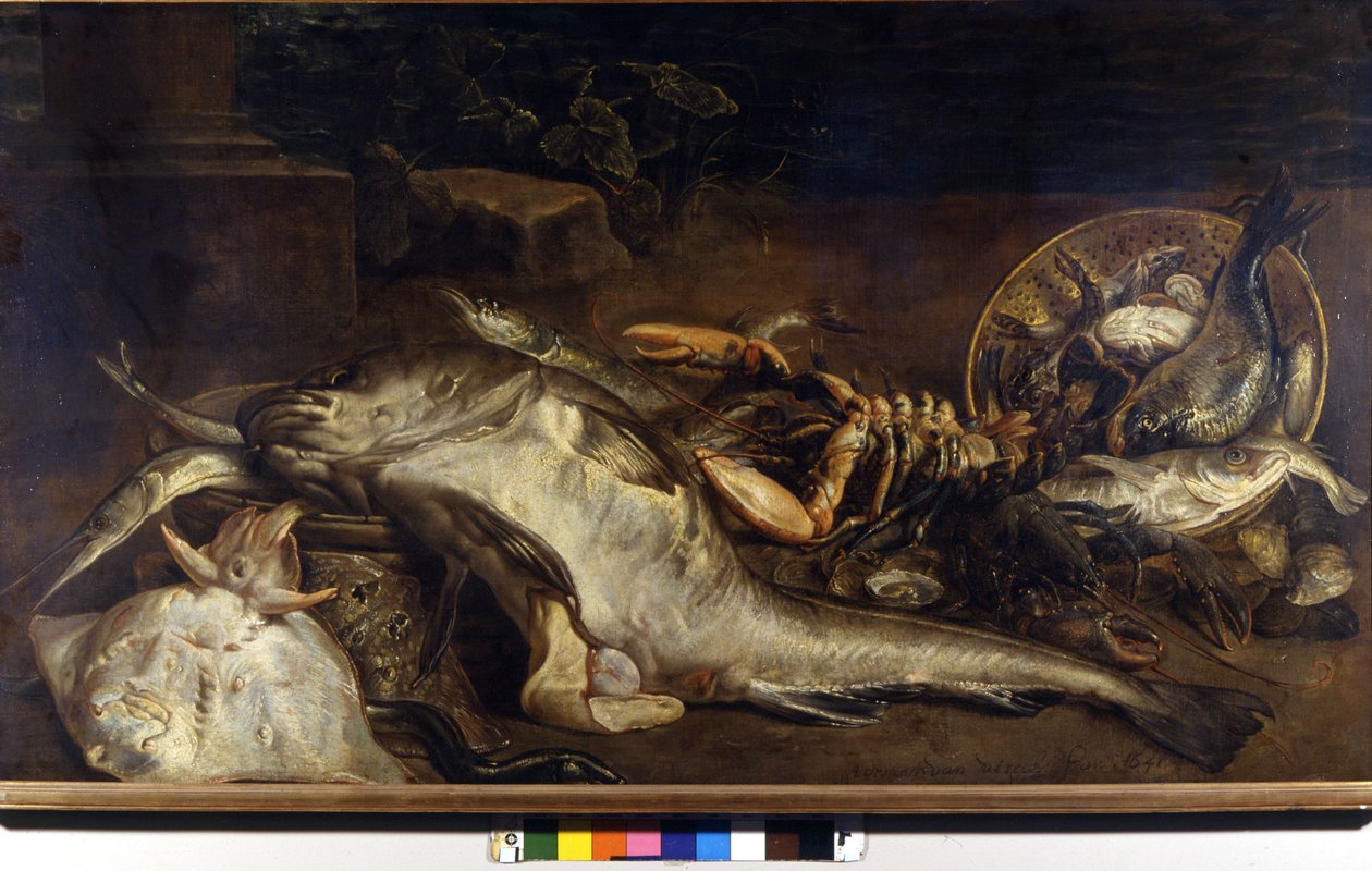 Martwa natura ryb. Obraz Adriaena van Utrechta (1599-1652). Mediolan, CR. autorstwa Adriaen van Utrecht