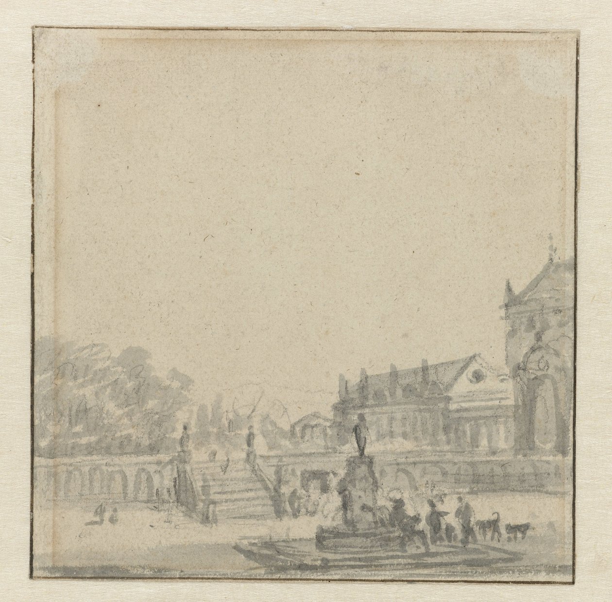 Dziedziniec pałacu z fontanną autorstwa Adriaen van de Velde (possibly)