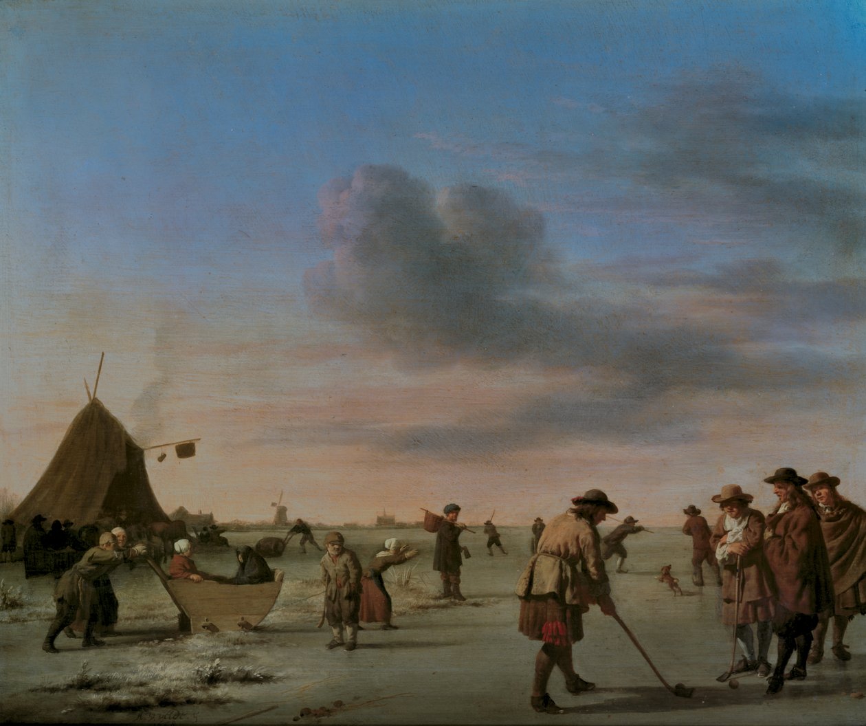 Харлемын ойролцоох мөсөн дээрх гольфчид, 1668 (панел)поли autorstwa Adriaen van de Velde