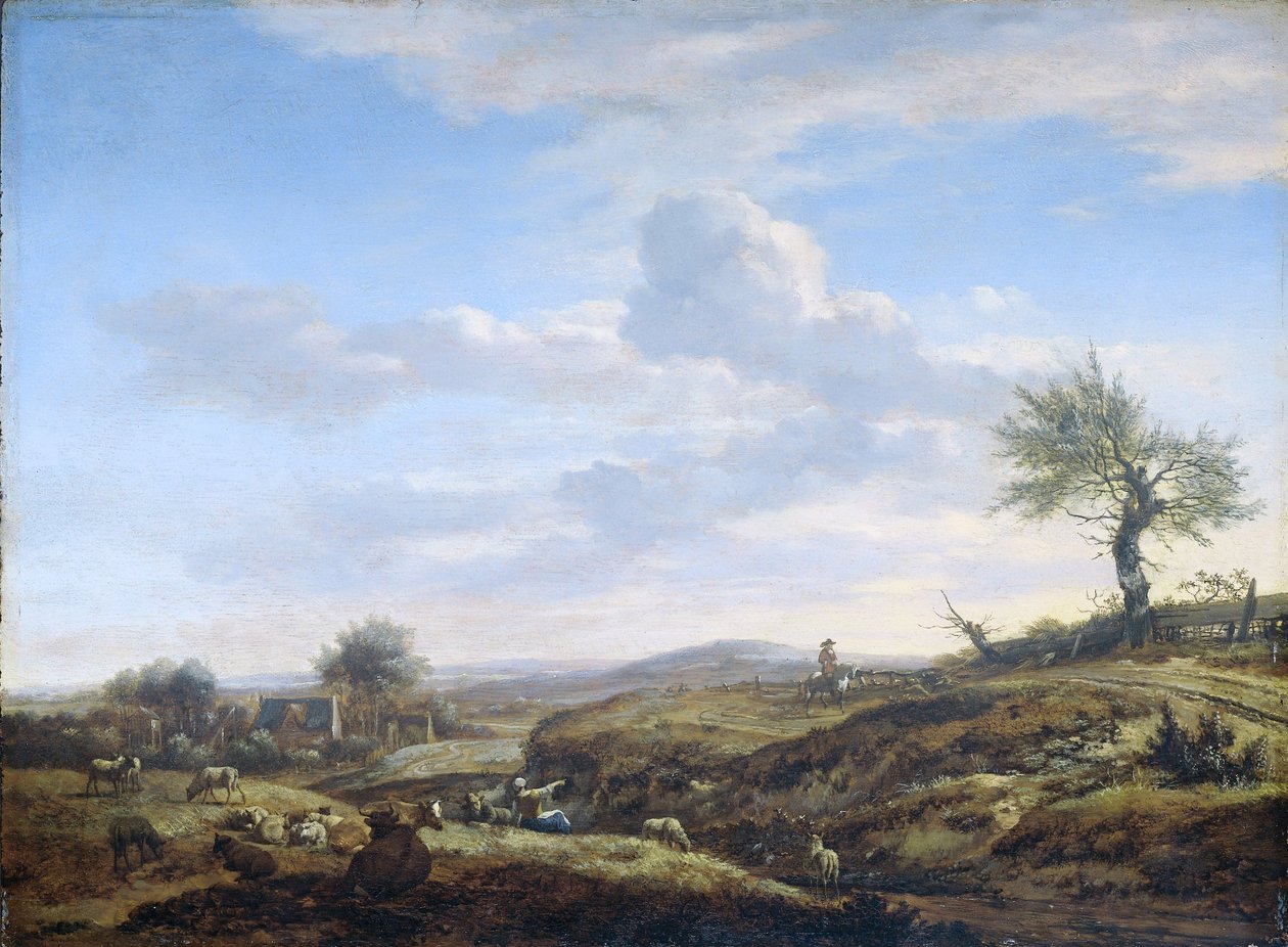 Pagórkowaty krajobraz z wysoką drogą, 1660-70 autorstwa Adriaen van de Velde